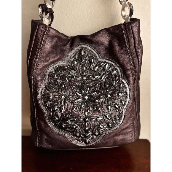 Brighton Handbag Hobo Soft Leather Beaded Bag NWOT Amethyst - Picture 4 of 16